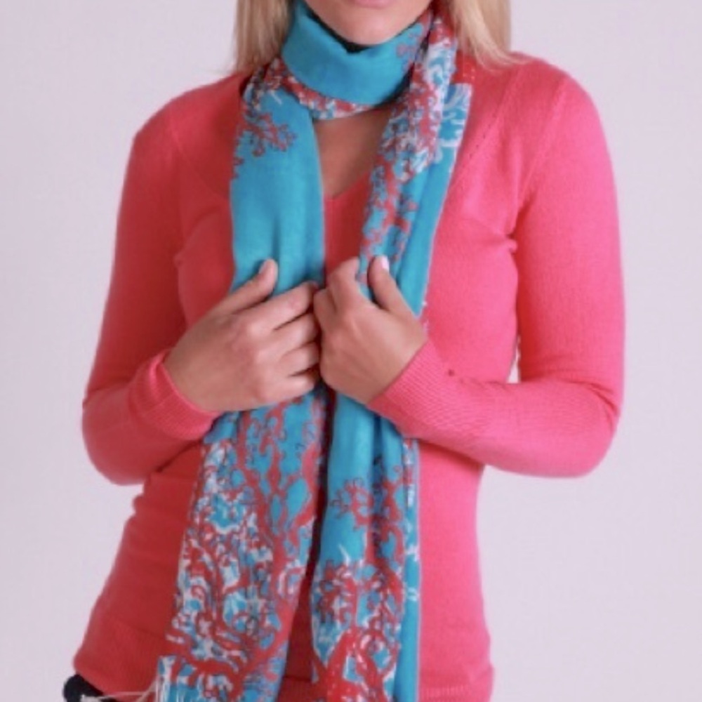 Lilly Pulitzer / Scarf / Coral Blue and Red Orange Scarf - Picture 7 of 8